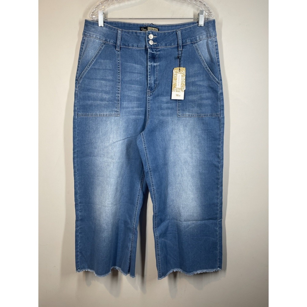 Suzanne Betro Sz 18 Mia High Rise Stretch Jeans Frayed Hem Wide Leg Crop Ankle